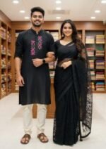 Royal Heritage Style Premium Saree Panjabi Couple Dress | রয়েল হেরিটেজ স্টাইল ফ্যাশনেবল কাপল পোশাক । MNK SHOP - Image 8