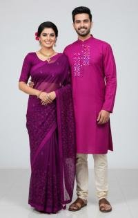 Traditional Designer Premium Saree Panjabi Couple Dress | ঐতিহ্যবাহী ডিজাইনার সুন্দর কাপল ড্রেস । MNK SHOP