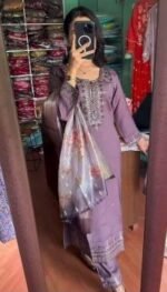 Exclusive Digital Print Readymade Embroidery Cotton Three Piece | এক্সক্লুসিভ ডিজিটাল প্রিন্ট কটন থ্রি পিস । MNK SHOP