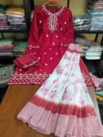 Vibrant Floral Motif Readymade Embroidery Cotton Three Piece | চমৎকার ফ্লোরাল মোটিফ মেয়েদের রেডিমেড থ্রি পিস । MNK SHOP - Image 4