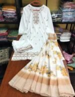 Vibrant Floral Motif Readymade Embroidery Cotton Three Piece | চমৎকার ফ্লোরাল মোটিফ মেয়েদের রেডিমেড থ্রি পিস । MNK SHOP - Image 2