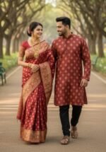 Royal Heritage Style Saree Panjabi Couple Dress | রয়েল হেরিটেজ স্টাইল কাপল পোশাক । MNK SHOP - Image 6