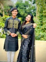 Modern Slim Fit Saree Panjabi Couple Dress | আধুনিক স্লিম ফিট ট্রেন্ডি কাপল সেট । MNK SHOP - Image 5