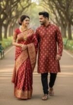 Premium Handcrafted Work Saree Panjabi Couple Dress | হাতের কাজ প্রিমিয়াম কাপল ড্রেস । MNK SHOP - Image 4