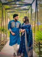 Premium Handcrafted Work Saree Panjabi Couple Dress | হাতের কাজ প্রিমিয়াম কাপল ড্রেস । MNK SHOP - Image 2