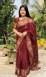 Elegant Wedding Collection Japani Silk Saree with Blouse Piece Attire | অভিজাত ওয়েডিং কালেকশন নারীদের নতুন শাড়ি পোশাক । MNK SHOP - Image 4