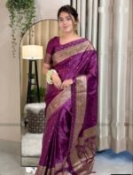 Rich Benaroshi Texture Japani Silk Saree with Blouse Piece | অভিজাত বেনারসী টেক্সচার ট্রেন্ডি শাড়ি । MNK SHOP - Image 4