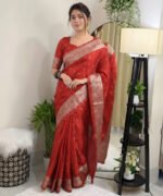 Rich Benaroshi Texture Japani Silk Saree with Blouse Piece | অভিজাত বেনারসী টেক্সচার ট্রেন্ডি শাড়ি । MNK SHOP - Image 2
