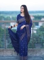 Rich Benaroshi Texture Japani Silk Saree with Blouse Piece | অভিজাত বেনারসী টেক্সচার ট্রেন্ডি শাড়ি । MNK SHOP - Image 5