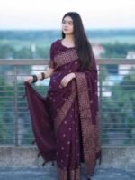 Rich Benaroshi Texture Japani Silk Saree with Blouse Piece | অভিজাত বেনারসী টেক্সচার ট্রেন্ডি শাড়ি । MNK SHOP - Image 6