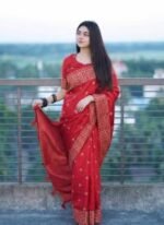 Rich Benaroshi Texture Japani Silk Saree with Blouse Piece | অভিজাত বেনারসী টেক্সচার ট্রেন্ডি শাড়ি । MNK SHOP - Image 7