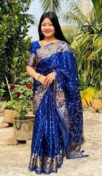 Rich Benaroshi Texture Japani Silk Saree with Blouse Piece | অভিজাত বেনারসী টেক্সচার ট্রেন্ডি শাড়ি । MNK SHOP - Image 8