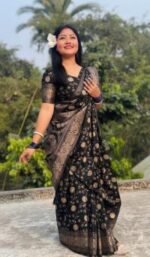 Rich Benaroshi Texture Japani Silk Saree with Blouse Piece | অভিজাত বেনারসী টেক্সচার ট্রেন্ডি শাড়ি । MNK SHOP - Image 9