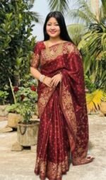 Rich Benaroshi Texture Japani Silk Saree with Blouse Piece | অভিজাত বেনারসী টেক্সচার ট্রেন্ডি শাড়ি । MNK SHOP - Image 10