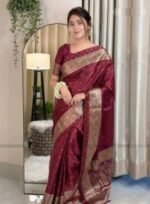 Rich Benaroshi Texture Japani Silk Saree with Blouse Piece | অভিজাত বেনারসী টেক্সচার ট্রেন্ডি শাড়ি । MNK SHOP - Image 14