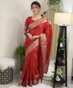 Rich Benaroshi Texture Japani Silk Saree with Blouse Piece | অভিজাত বেনারসী টেক্সচার ট্রেন্ডি শাড়ি । MNK SHOP - Image 15