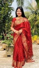 Rich Benaroshi Texture Japani Silk Saree with Blouse Piece | অভিজাত বেনারসী টেক্সচার ট্রেন্ডি শাড়ি । MNK SHOP - Image 20