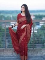 Rich Benaroshi Texture Japani Silk Saree with Blouse Piece | অভিজাত বেনারসী টেক্সচার ট্রেন্ডি শাড়ি । MNK SHOP - Image 4