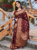 Designer Match Japani Silk Saree with Blouse Piece Wear | ডিজাইনার ব্লাউজ ম্যাচিং সুন্দর সিল্ক ওয়্যার । MNK SHOP - Image 3