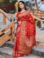 Designer Match Japani Silk Saree with Blouse Piece Wear | ডিজাইনার ব্লাউজ ম্যাচিং সুন্দর সিল্ক ওয়্যার । MNK SHOP - Image 4