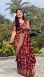 Rich Benaroshi Texture Japani Silk Saree with Blouse Piece Outfit | অভিজাত বেনারসী টেক্সচার স্টাইলিশ শাড়ি আউটফিট । MNK SHOP - Image 6