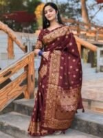Rich Benaroshi Texture Japani Silk Saree with Blouse Piece Outfit | অভিজাত বেনারসী টেক্সচার স্টাইলিশ শাড়ি আউটফিট । MNK SHOP - Image 12