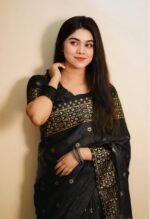 Rich Benaroshi Texture Japani Silk Saree with Blouse Piece Attire | অভিজাত বেনারসী টেক্সচার সুন্দর সিল্ক কালেকশন পোশাক । MNK SHOP - Image 3