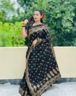 Rich Benaroshi Texture Japani Silk Saree with Blouse Piece Attire | অভিজাত বেনারসী টেক্সচার সুন্দর সিল্ক কালেকশন পোশাক । MNK SHOP - Image 11