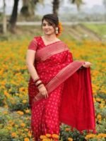 Rich Benaroshi Texture Japani Silk Saree with Blouse Piece Attire | অভিজাত বেনারসী টেক্সচার সুন্দর সিল্ক কালেকশন পোশাক । MNK SHOP - Image 4