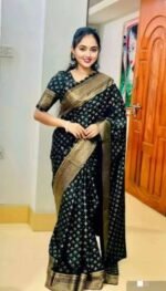 Rich Benaroshi Texture Japani Silk Saree with Blouse Piece Attire | অভিজাত বেনারসী টেক্সচার সুন্দর সিল্ক কালেকশন পোশাক । MNK SHOP - Image 6