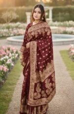 Rich Benaroshi Texture Japani Silk Saree with Blouse Piece Attire | অভিজাত বেনারসী টেক্সচার সুন্দর সিল্ক কালেকশন পোশাক । MNK SHOP - Image 12
