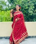 Rich Benaroshi Texture Japani Silk Saree with Blouse Piece Attire | অভিজাত বেনারসী টেক্সচার সুন্দর সিল্ক কালেকশন পোশাক । MNK SHOP - Image 13