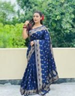 Rich Benaroshi Texture Japani Silk Saree with Blouse Piece Attire | অভিজাত বেনারসী টেক্সচার সুন্দর সিল্ক কালেকশন পোশাক । MNK SHOP - Image 14