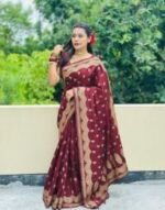 Rich Benaroshi Texture Japani Silk Saree with Blouse Piece Attire | অভিজাত বেনারসী টেক্সচার সুন্দর সিল্ক কালেকশন পোশাক । MNK SHOP - Image 15