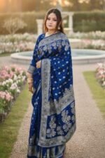 Rich Benaroshi Texture Japani Silk Saree with Blouse Piece Attire | অভিজাত বেনারসী টেক্সচার সুন্দর সিল্ক কালেকশন পোশাক । MNK SHOP - Image 17