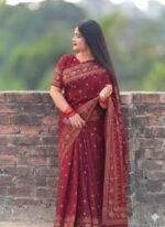 Rich Benaroshi Texture Japani Silk Saree with Blouse Piece Selection | অভিজাত বেনারসী টেক্সচার সিল্ক শাড়ির কালেকশন সিলেকশন । MNK SHOP - Image 5