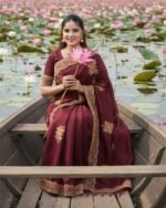 Designer Blouse Match Premium Embroidery Semi Moslin Saree | ডিজাইনার ব্লাউজ ম্যাচিং এলিগেন্ট শাড়ি । MNK SHOP - Image 6