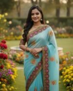 Deluxe Quality Premium Embroidery Semi Moslin Saree | ডেলুক্স কোয়ালিটি প্রিমিয়াম কালেকশন । MNK SHOP - Image 3