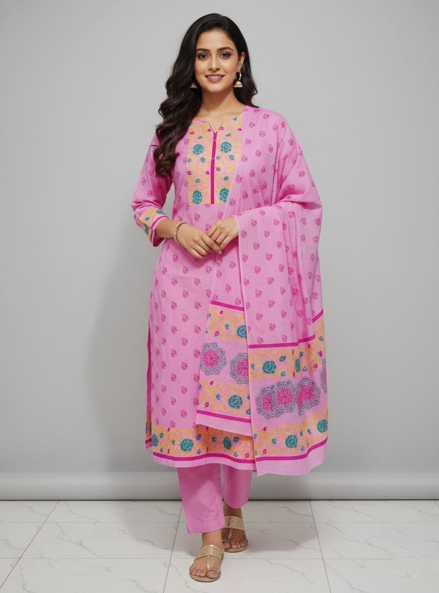 1772197072_L_13 Attractive Set Block Print Three Piece Wear | আকর্ষণীয় সেট ক্যাজুয়াল থ্রি পিস ওয়্যার । MNK SHOP - Image 1