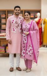 Aesthetic Jafran Design Panjabi Three Piece Couple Set Wear | নান্দনিক জাফরান ডিজাইন প্রিমিয়াম কাপল ড্রেস ওয়্যার । MNK SHOP - Image 3