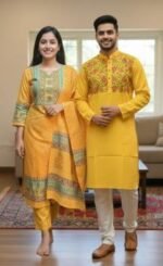 Premium Handcrafted Work Panjabi Three Piece Couple Set | প্রিমিয়াম হাতের কাজ সুন্দর পাঞ্জাবি সেট । MNK SHOP - Image 4