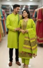 Exclusive Embroidery Panjabi Three Piece Couple Set Outfit | এক্সক্লুসিভ এমব্রয়ডারি কাপলদের স্টাইল আউটফিট । MNK SHOP
