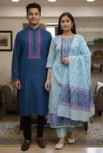Exclusive Embroidery Panjabi Three Piece Couple Set Outfit | এক্সক্লুসিভ এমব্রয়ডারি কাপলদের স্টাইল আউটফিট । MNK SHOP - Image 2