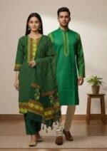 Exclusive Embroidery Panjabi Three Piece Couple Set Outfit | এক্সক্লুসিভ এমব্রয়ডারি কাপলদের স্টাইল আউটফিট । MNK SHOP - Image 5