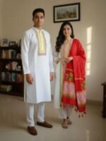Exclusive Embroidery Panjabi Three Piece Couple Set Outfit | এক্সক্লুসিভ এমব্রয়ডারি কাপলদের স্টাইল আউটফিট । MNK SHOP - Image 9