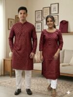 Sophisticated Classic Look Panjabi Three Piece Couple Set Wear | অভিজাত ক্লাসিক লুক ট্রেন্ডি কাপল সেট ওয়্যার । MNK SHOP - Image 2