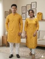 Elegant Festival Wear Panjabi Three Piece Couple Set Outfit | অভিজাত উৎসব কালেকশন কাপল থ্রি পিস আউটফিট । MNK SHOP - Image 3