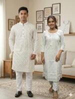 Elegant Festival Wear Panjabi Three Piece Couple Set Outfit | অভিজাত উৎসব কালেকশন কাপল থ্রি পিস আউটফিট । MNK SHOP - Image 2