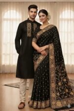 Royal Heritage Style Saree Panjabi Couple Dress with Blouse Piece | রয়েল হেরিটেজ স্টাইল শাড়ি পাঞ্জাবি কাপল । MNK SHOP - Image 6
