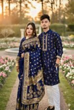 Modern Slim Fit Saree Panjabi Couple Dress with Blouse Piece | আধুনিক স্লিম ফিট ফ্যাশন কাপল সেট । MNK SHOP